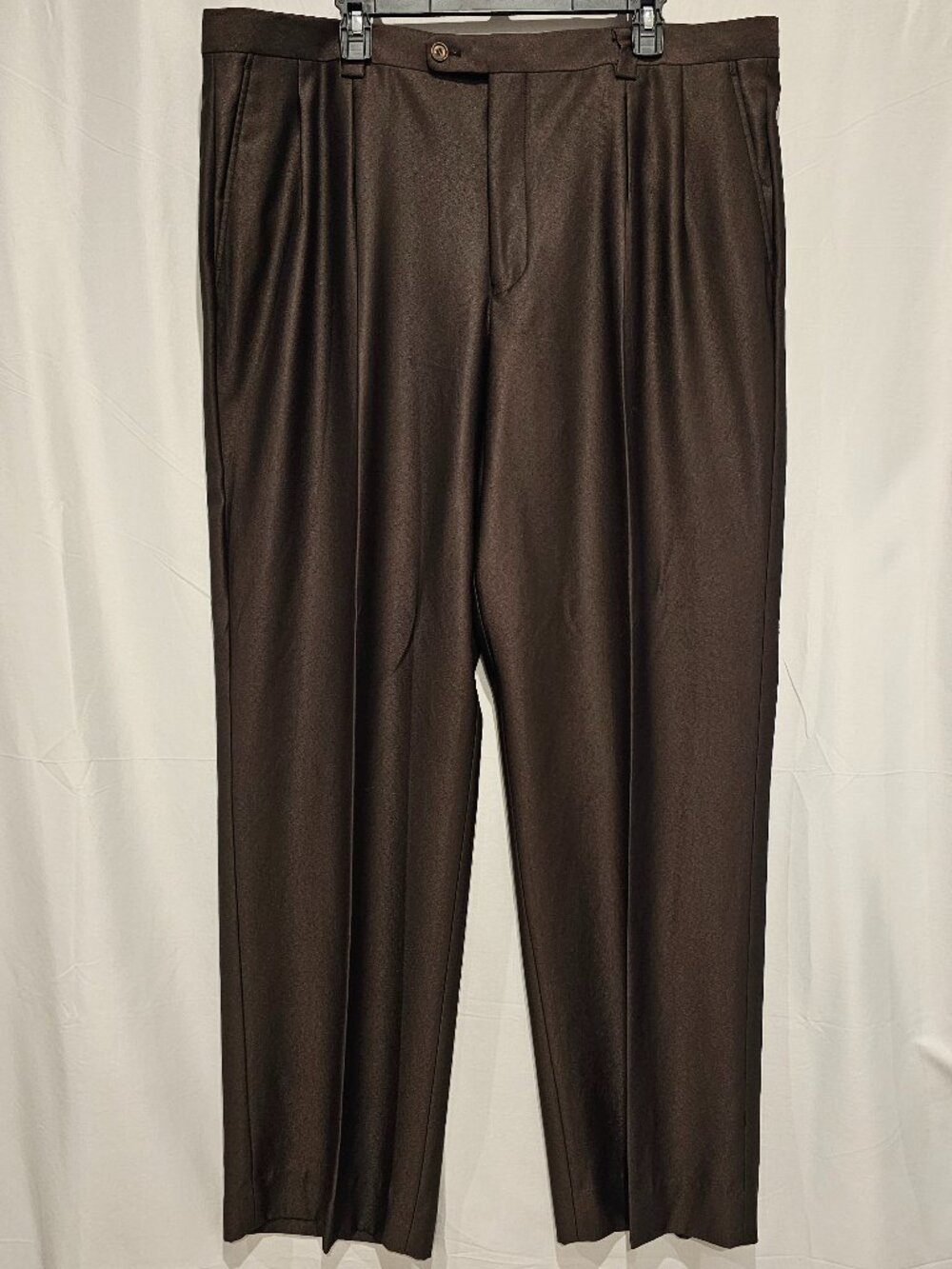 T Fusion Men's Chocolate Brown Dress Pants 42x33 Classic Flat Front Career Slack